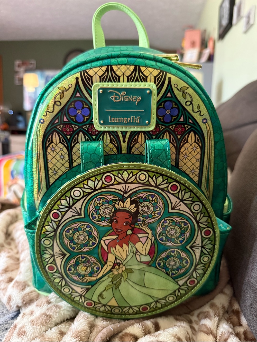 Loungefly Green Tiana Stained-Glass Mini Backpack